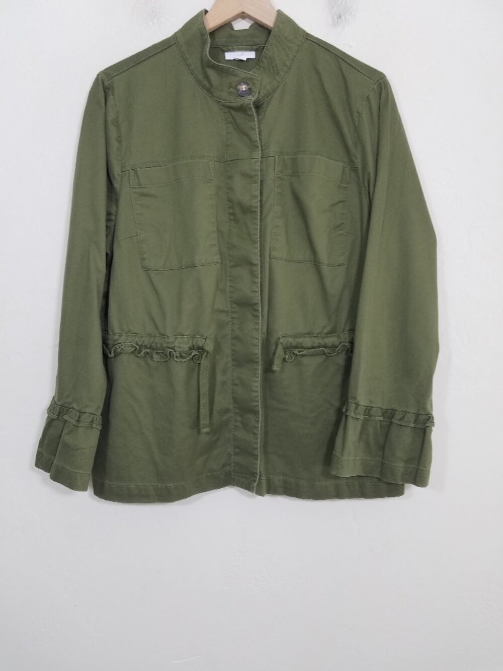 J. Jill Button Front Jackets Cotton Blend Green Size L